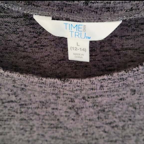 Time & Tru Women's Heathered Gray Balloon Sleeve Top - Picture 4 of 6